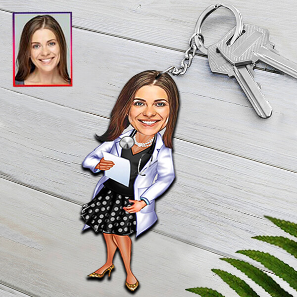 Kişiye Özel Kadın Doktor Karikatürlü Anahtarlık